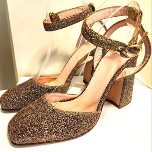 NWT J.Crew "Harlow" Gold Lurex Over Leather Ankle Strap Pumps Sz.8.5 $248